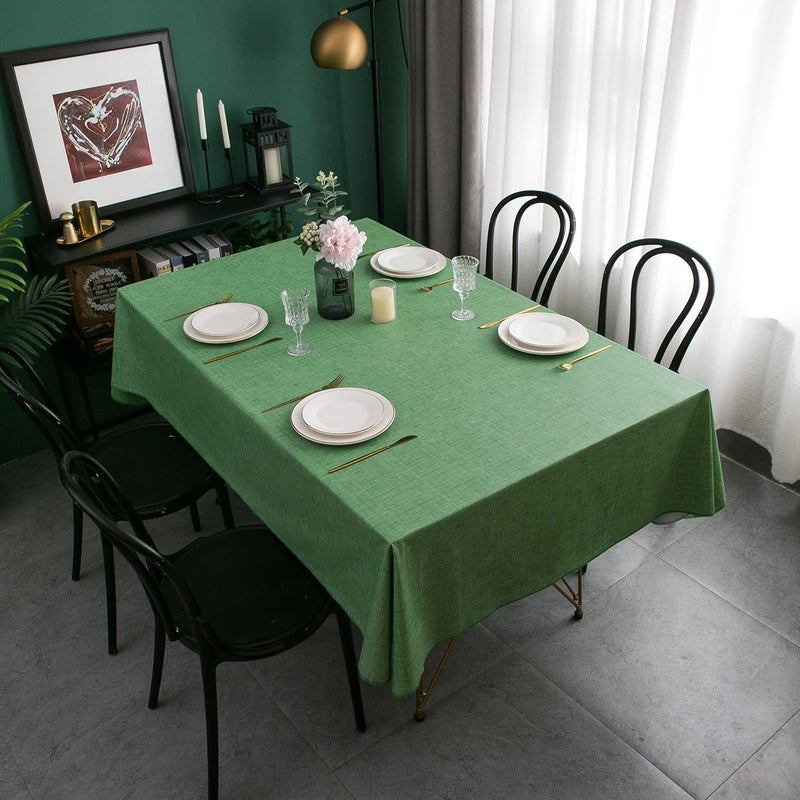 pioggia vinyl tableth with flannel strenting مستطيل مقاوم للزيت مقاوم للزيت قطعة قماش pvc قابلة للمسح للداخلية للداخلية والخارجية (أخضر داكن 60 × 102 بوصة) - Image 4