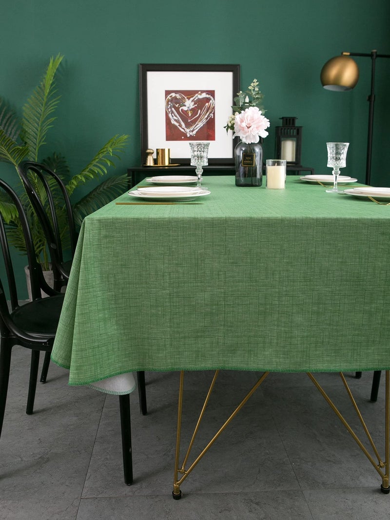 pioggia vinyl tableth with flannel strenting مستطيل مقاوم للزيت مقاوم للزيت قطعة قماش pvc قابلة للمسح للداخلية للداخلية والخارجية (أخضر داكن 60 × 102 بوصة) - Image 2