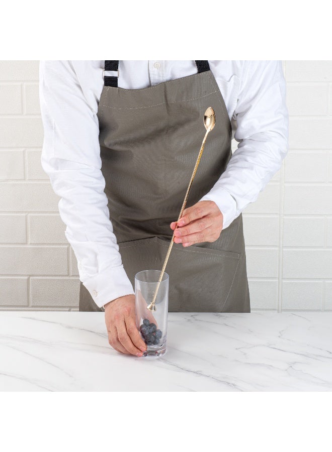 Restaurantware 16" Stainless Steel Muddler Barspoon: Perfect for Professional Bars or At Home Use - Gold Plated Mixing Spoon With Muddler Top - 1-CT - Image 5
