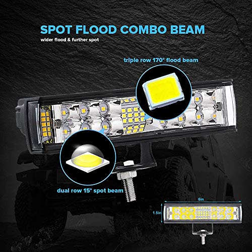 Samman ADTOPI 6 inch Led Light Bar with Wiring Harness Kit, LED Pods Flood Spot Combo Beam Driving Work Fog Light Off Road Super Bright Waterproof for UTV Truck Sand Rail ATV SUV Chevy - Image 3