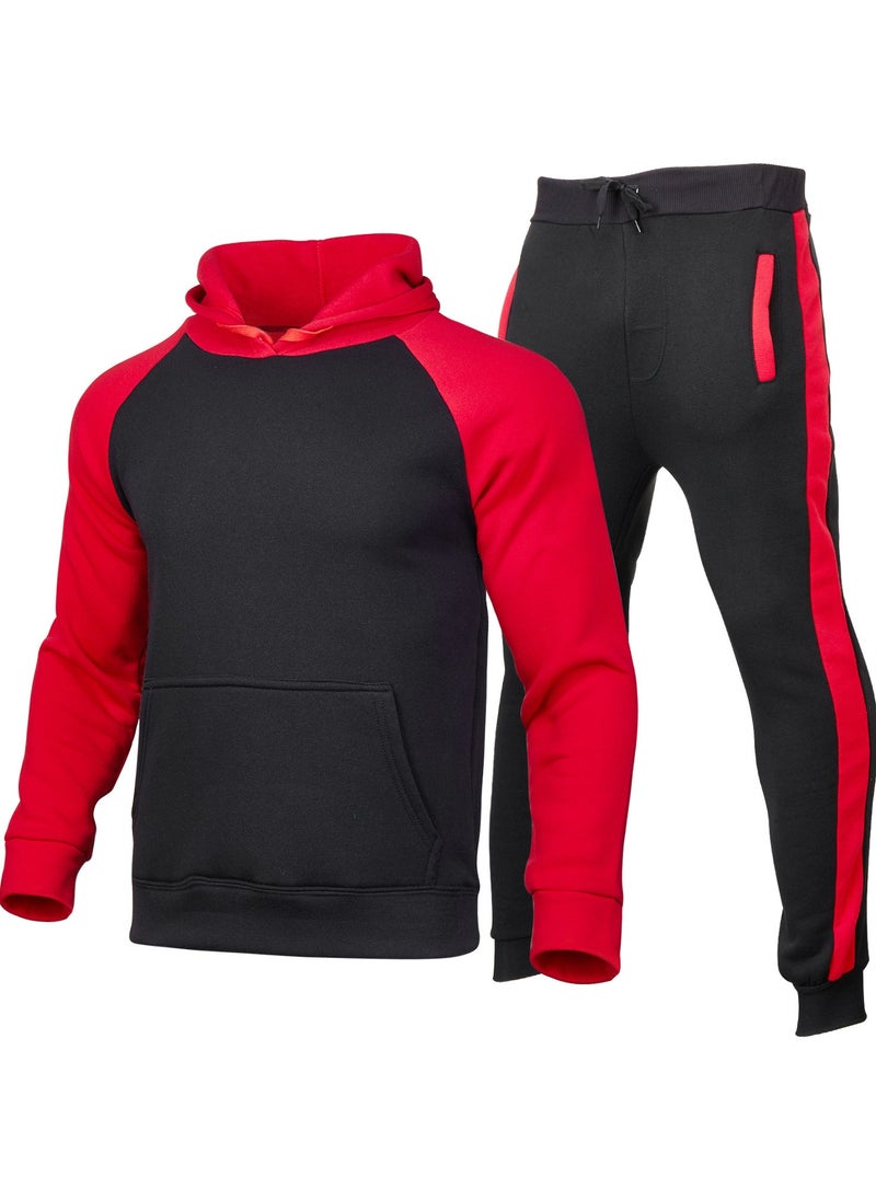 KUYING New Casual Multi Panel Shoulder Hooded Sweatshirt Set  - Image 1