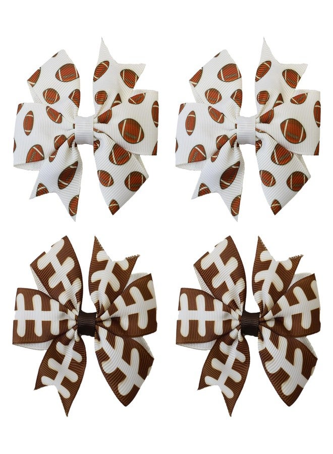 HELYKAKA 4Pcs Football Hair Bow Clips, Rugby Soccer Hair Clips - 3" Ribbon Bows for Girls, Football Printed Ribbon Bows, Football Hair Accessories for Kids Sports Party Hair Accessories, Team Gifts - Image 1