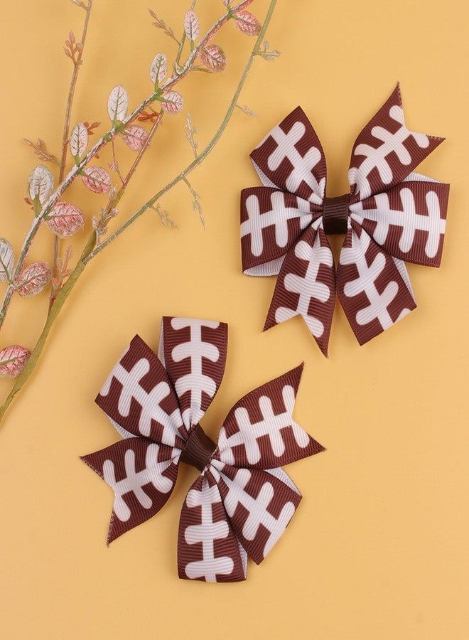 HELYKAKA 4Pcs Football Hair Bow Clips, Rugby Soccer Hair Clips - 3" Ribbon Bows for Girls, Football Printed Ribbon Bows, Football Hair Accessories for Kids Sports Party Hair Accessories, Team Gifts - Image 2