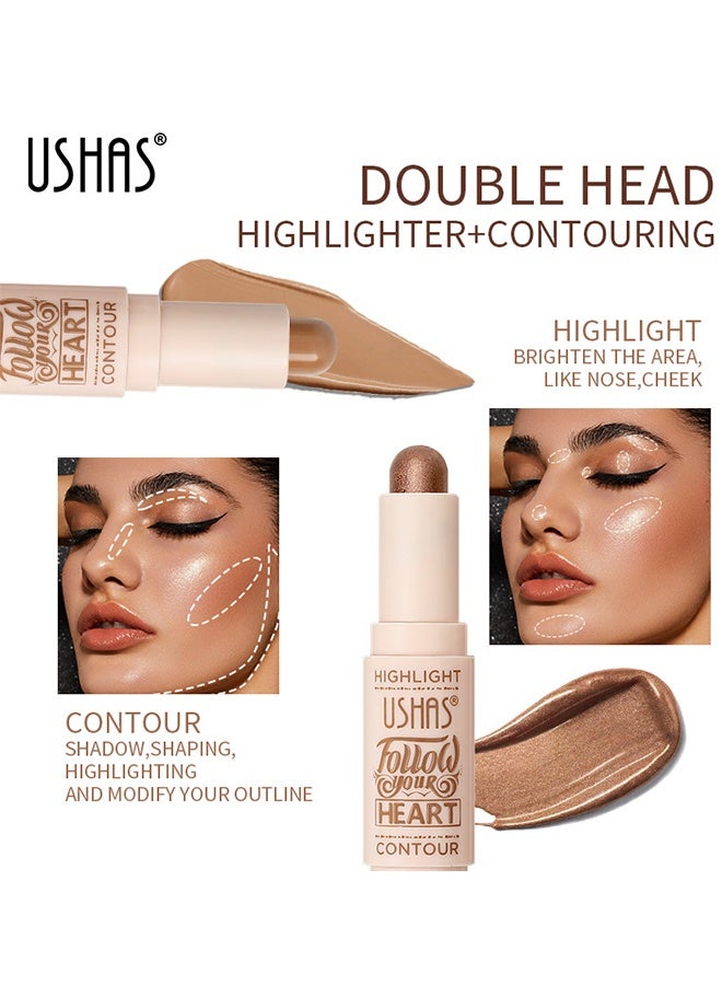 Ushas Highlight Contour Stick 2 in 1 Dualended Makeup Shading Stick MultiColor Concealer Shadow Pen 3D Body Face Brightens Shades Pencil Contour Concealer Highlighter Stick#01 - Image 2