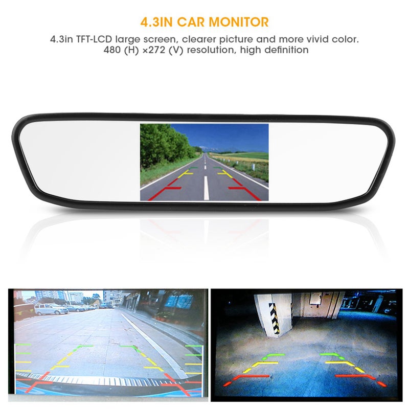 4.3in Car HD Rearview Mirror Display 8LED Night Vision Reversing Camera - Image 1