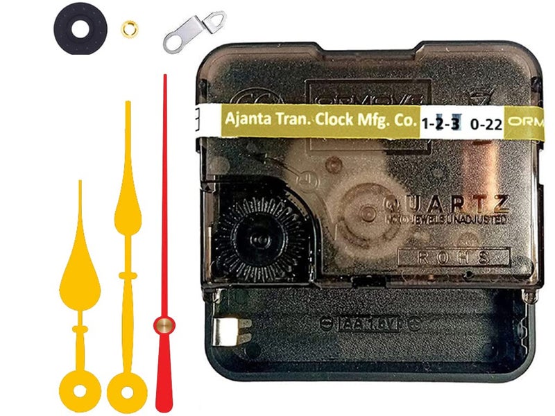 YONOTA � Ajanja Mfg. Quartz Machine for Big Size Wall Clock,Battery Operated,Clock Movement Machine with Needles and Hook 12 MM (100% Made in India) (Gold,Red) - Image 1