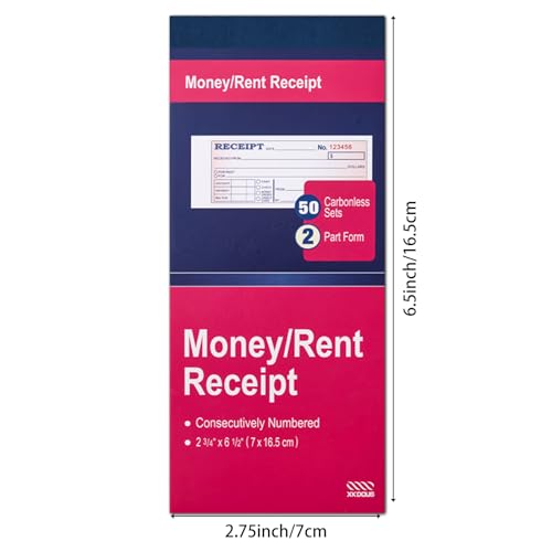 XKDOUS 6 Pack Receipt Book with Carbon Copies, Money and Rent Receipt Book 2 Part Carbonless, 2-3/4" x 6-1/2" Receipt Book for Small Business, 50 Sets per Book - Image 2