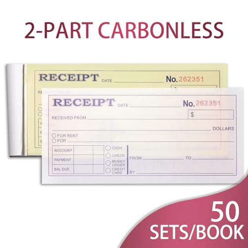 XKDOUS 6 Pack Receipt Book with Carbon Copies, Money and Rent Receipt Book 2 Part Carbonless, 2-3/4" x 6-1/2" Receipt Book for Small Business, 50 Sets per Book - Image 3