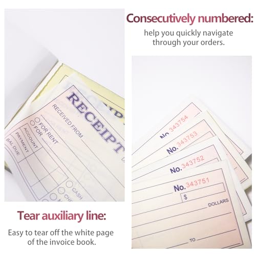 XKDOUS 6 Pack Receipt Book with Carbon Copies, Money and Rent Receipt Book 2 Part Carbonless, 2-3/4" x 6-1/2" Receipt Book for Small Business, 50 Sets per Book - Image 5