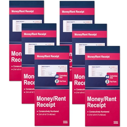 XKDOUS 6 Pack Receipt Book with Carbon Copies, Money and Rent Receipt Book 2 Part Carbonless, 2-3/4" x 6-1/2" Receipt Book for Small Business, 50 Sets per Book - Image 1