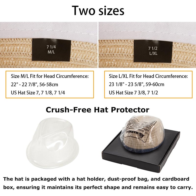 LADYBRO Beige Straw Trilby Hat for Men Summer Sun Fedoras Travel Beach Short Brim M/L, 7 1/4 - Image 2