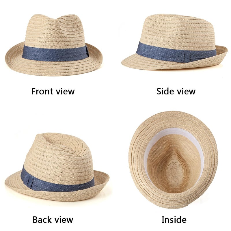 LADYBRO Beige Straw Trilby Hat for Men Summer Sun Fedoras Travel Beach Short Brim M/L, 7 1/4 - Image 3