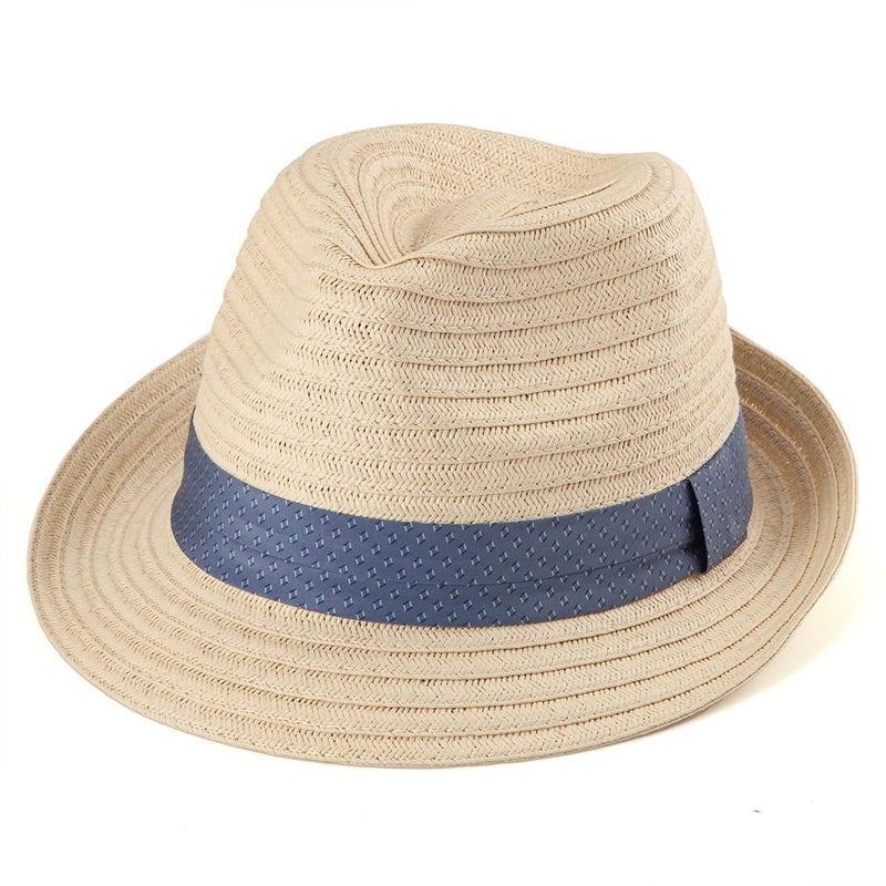 LADYBRO Beige Straw Trilby Hat for Men Summer Sun Fedoras Travel Beach Short Brim M/L, 7 1/4 - Image 1