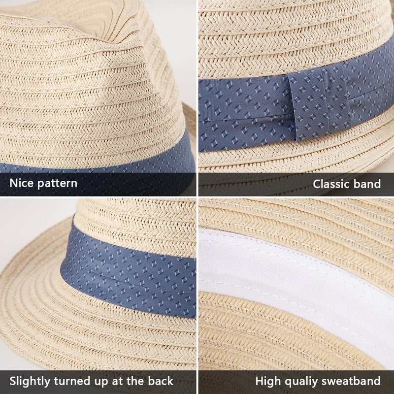 LADYBRO Beige Straw Trilby Hat for Men Summer Sun Fedoras Travel Beach Short Brim M/L, 7 1/4 - Image 5
