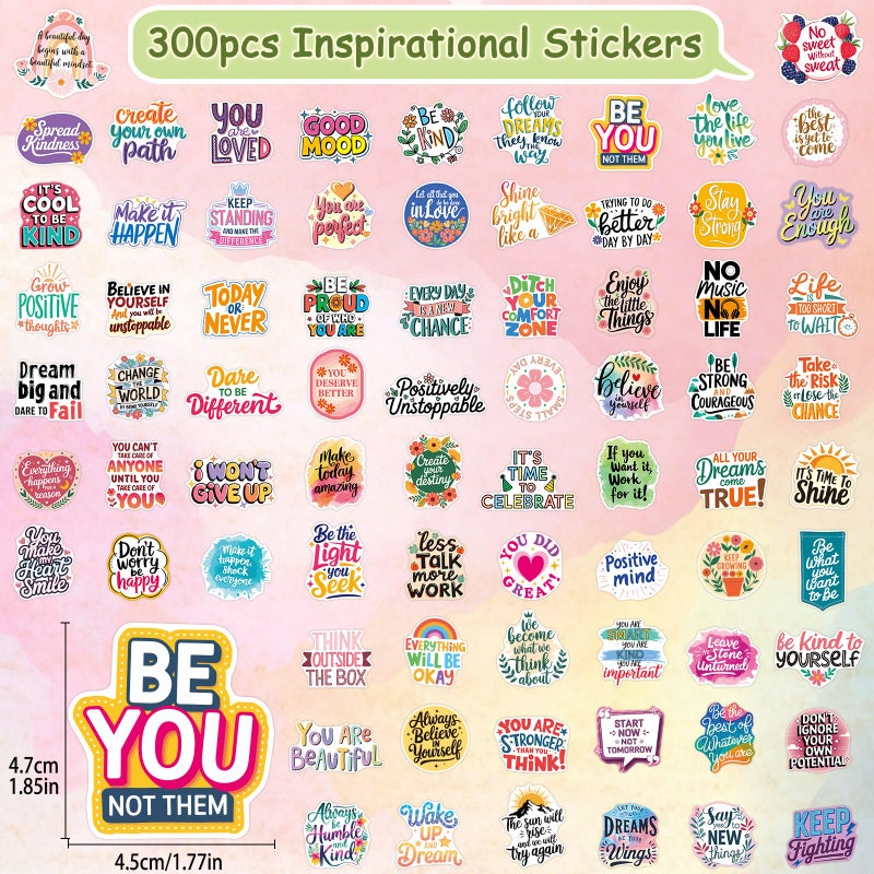 YAMIOW 300PCS Motivational Positive Affirmation Stickers for Water Bottle, Laptop, Scrapbook, Vision Board, Waterproof Vinyl Inspirational Quote Decals for Kids, Teens, Adults, Students, Teachers - Image 2