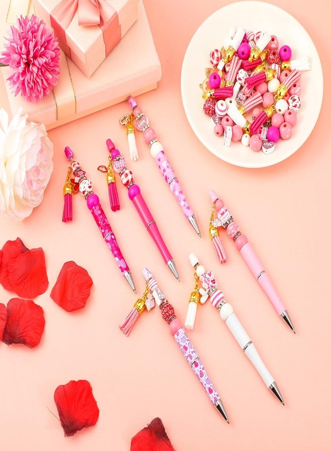 Seajan 18 Pack Valentines Beadable Pens with Assorted Colors Beads DIY Red and Pink Bead Pens for Office Supplies Valentine's Day Party Favor - Image 4