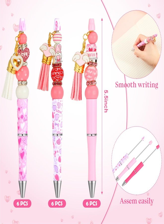 Seajan 18 Pack Valentines Beadable Pens with Assorted Colors Beads DIY Red and Pink Bead Pens for Office Supplies Valentine's Day Party Favor - Image 2