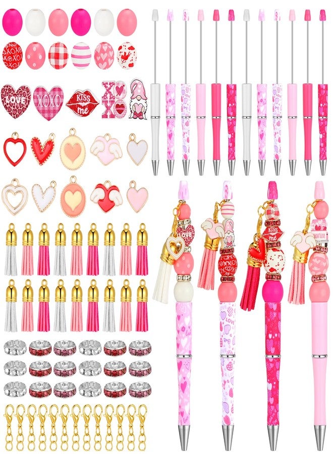 Seajan 18 Pack Valentines Beadable Pens with Assorted Colors Beads DIY Red and Pink Bead Pens for Office Supplies Valentine's Day Party Favor - Image 1