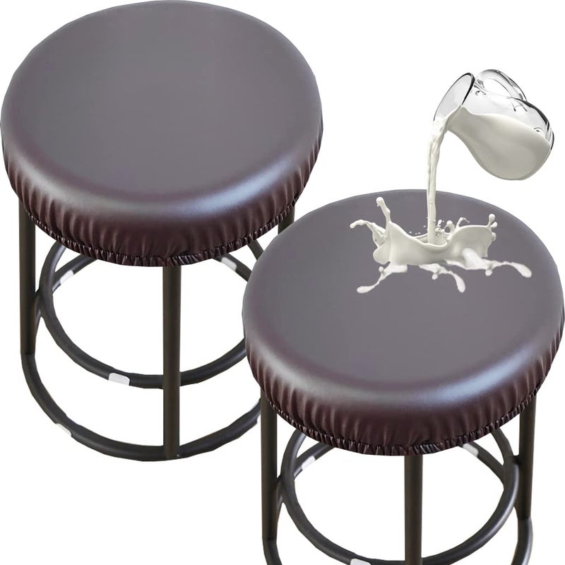HFCNMY Stool Cover Waterproof PU Stretch Round for 1217 Inch Bar Stool 2Pcs Coffee
