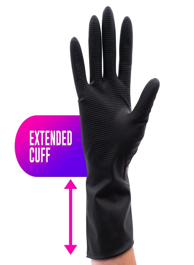 Colortrak Reusable Latex Salon Gloves, Black, Powder-Free Textured Grip Hair Color Gloves for Chemical Processing & Salon Services, Long Cuff, 20 Count, Medium - Image 3
