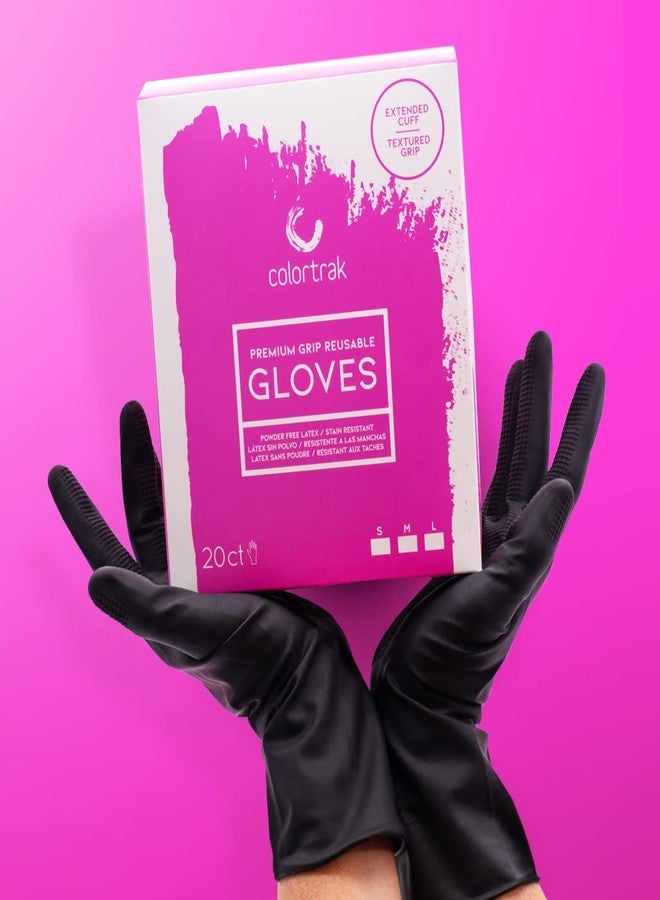 Colortrak Reusable Latex Salon Gloves, Black, Powder-Free Textured Grip Hair Color Gloves for Chemical Processing & Salon Services, Long Cuff, 20 Count, Medium - Image 5
