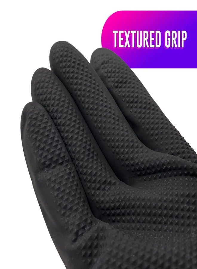 Colortrak Reusable Latex Salon Gloves, Black, Powder-Free Textured Grip Hair Color Gloves for Chemical Processing & Salon Services, Long Cuff, 20 Count, Medium - Image 2