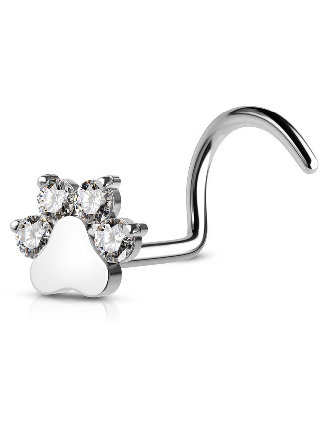 COCHARM G23 Titanium 20g Nose Stud Paw Print Screw Rings Dog Paw Clear CZ Piercing Jewelry 20 Gauge Hypoallergenic Corkscrew Stud - Image 1