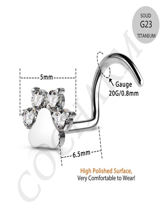 COCHARM G23 Titanium 20g Nose Stud Paw Print Screw Rings Dog Paw Clear CZ Piercing Jewelry 20 Gauge Hypoallergenic Corkscrew Stud - Image 3