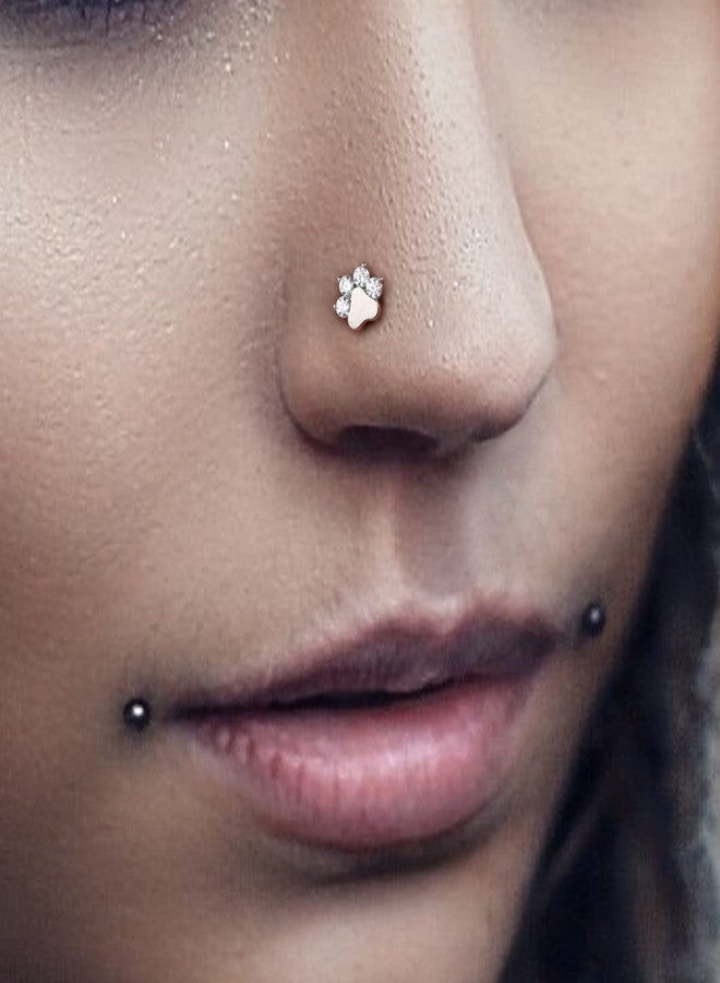 COCHARM G23 Titanium 20g Nose Stud Paw Print Screw Rings Dog Paw Clear CZ Piercing Jewelry 20 Gauge Hypoallergenic Corkscrew Stud - Image 2