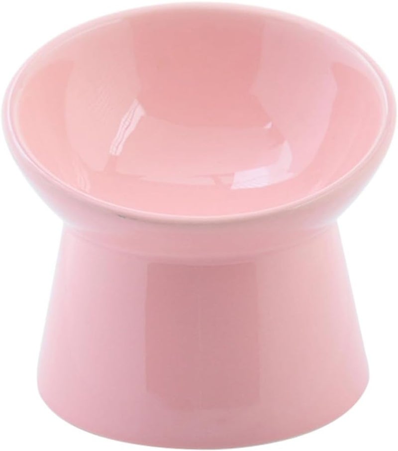 Ceramic Elevated Tilted Pet Feeding Bowl for Cats and Dogs Pink High-Leg Whisker Relief Pet Food Dish Suitable for Cats and Small Dogs - Image 1