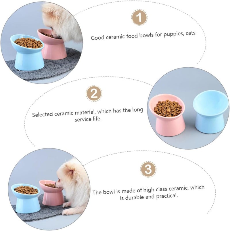 Ceramic Elevated Tilted Pet Feeding Bowl for Cats and Dogs Pink High-Leg Whisker Relief Pet Food Dish Suitable for Cats and Small Dogs - Image 3