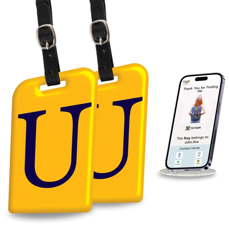 tag8 [Pack 2] Smart Luggage Tag ID with Name Initial B| Bag Tag with Global Loss Recovery Service | Airline Compliant | SITA World Tracer Code Enabled | Smart Alternative to Name Tags | Gift idea (U) - Image 1