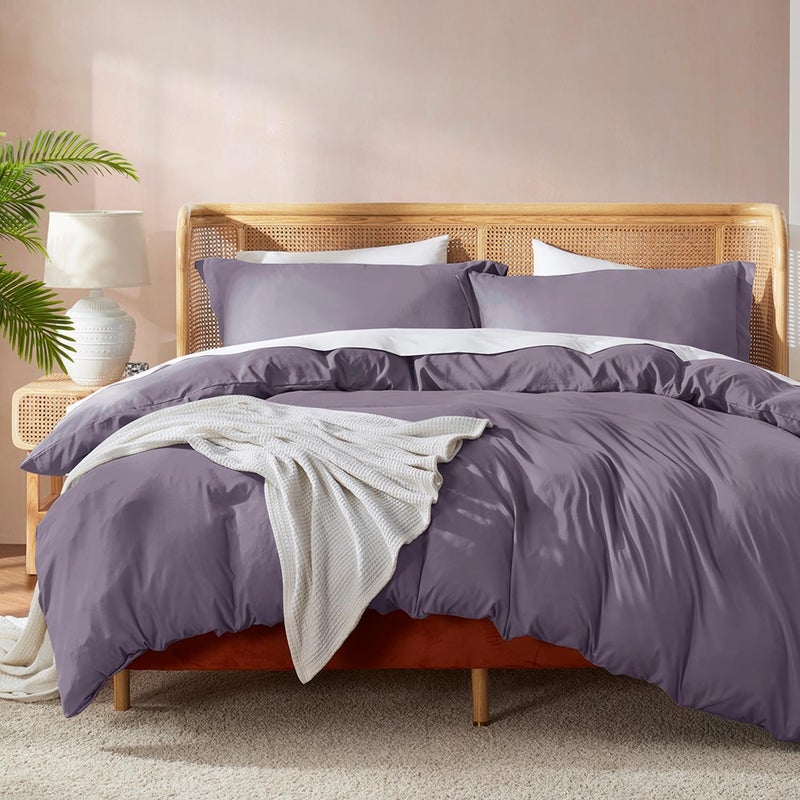 Nestl Grayish Purple Duvet Cover King Size Soft Double Brushed King Duvet Cover Set 3 Piece with Button Closure 1 Duvet Cover 104x90 inches and 2 Pillow Shams