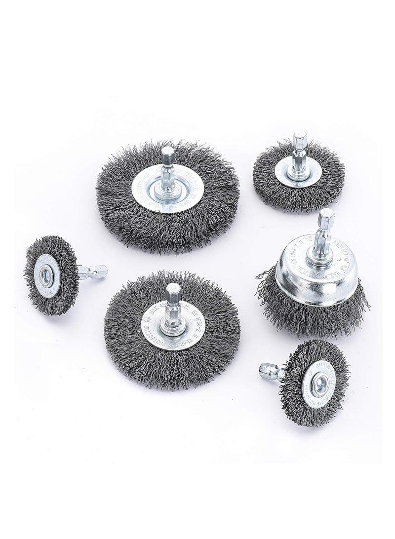SYOSI Drill Wire Wheel Cup Brush Set, 6Pcs Coarse 0.010in Crimped Wires, Enhanced Durability with Thicken Face Width, 1/4In Hex Shank for Efficient Operation - Image 1
