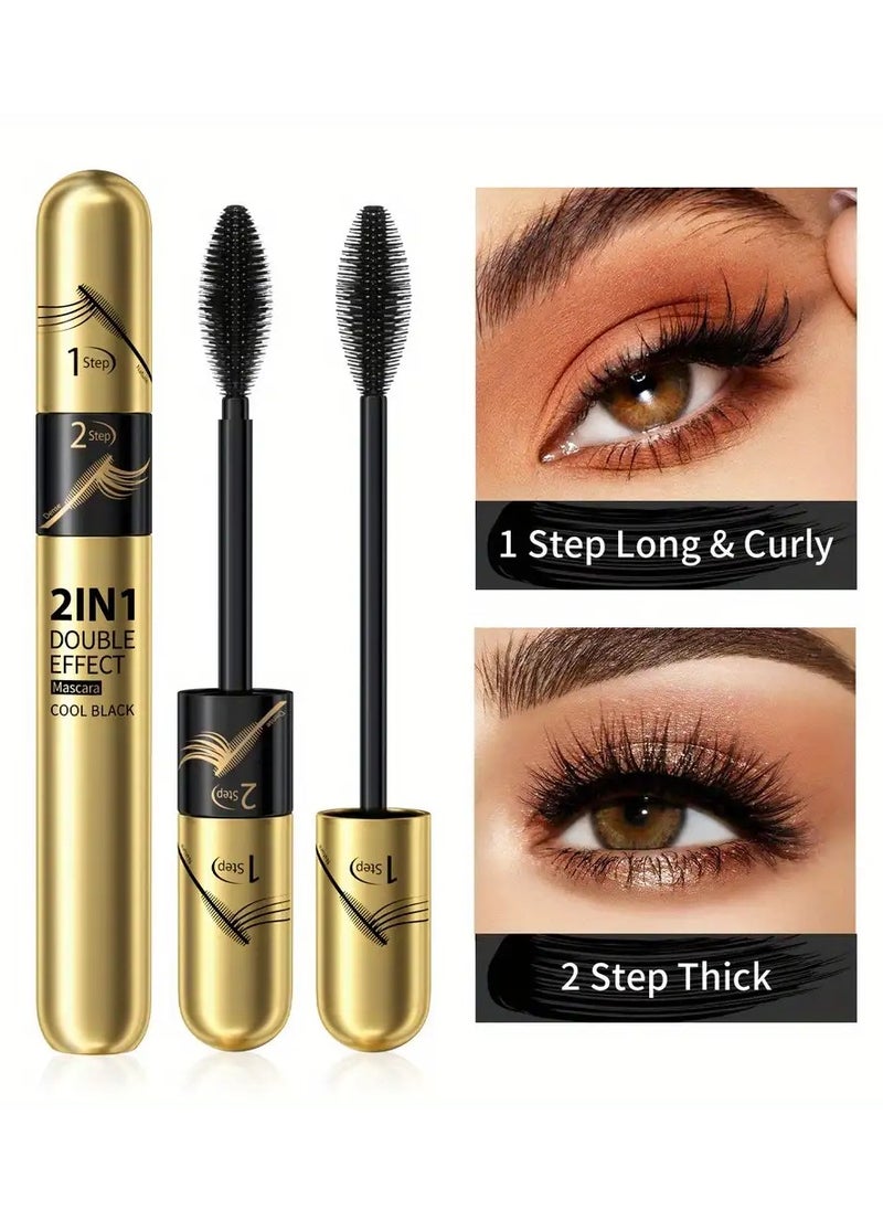HelloKiss - 2 in 1 Double Effect Mascara Cool Black Curling and Intensifying Mascara Volumizing and Lengthening Thrive Black Mascara for Long Curly and Thick Eyelashes Waterproof Mascara - Image 1
