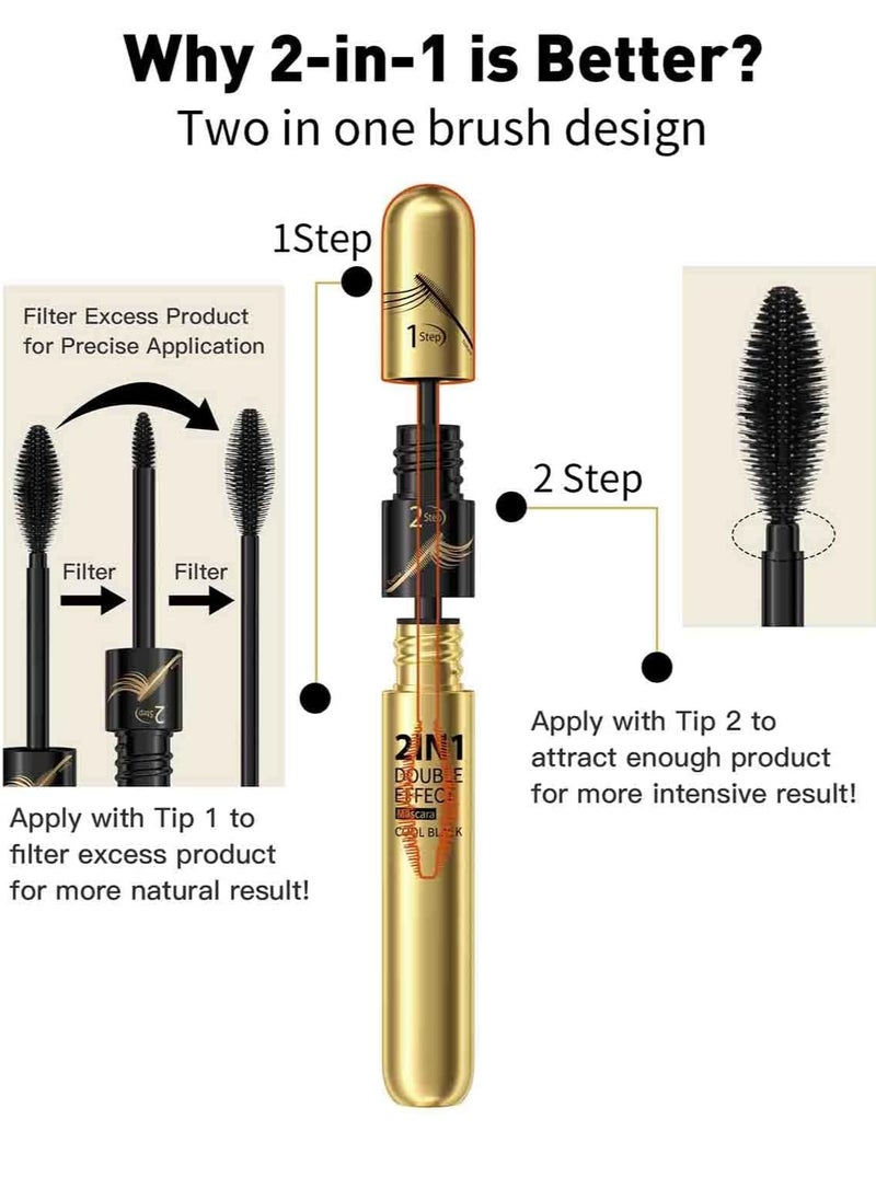 HelloKiss - 2 in 1 Double Effect Mascara Cool Black Curling and Intensifying Mascara Volumizing and Lengthening Thrive Black Mascara for Long Curly and Thick Eyelashes Waterproof Mascara - Image 1