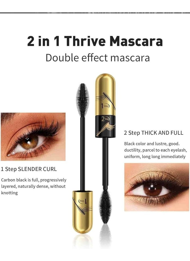 HelloKiss - 2 in 1 Double Effect Mascara Cool Black Curling and Intensifying Mascara Volumizing and Lengthening Thrive Black Mascara for Long Curly and Thick Eyelashes Waterproof Mascara - Image 1