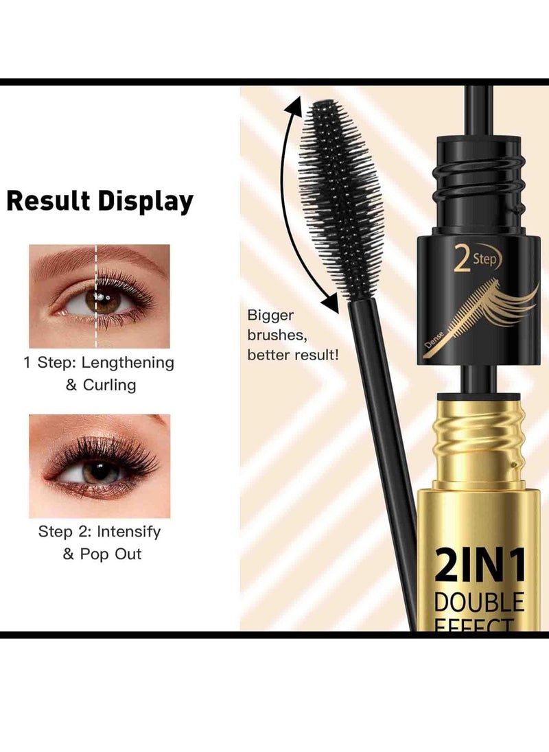 HelloKiss - 2 in 1 Double Effect Mascara Cool Black Curling and Intensifying Mascara Volumizing and Lengthening Thrive Black Mascara for Long Curly and Thick Eyelashes Waterproof Mascara - Image 1