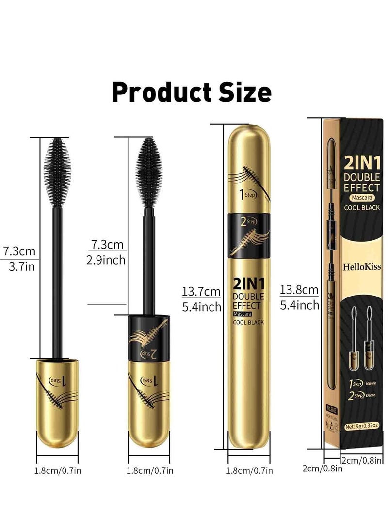 HelloKiss - 2 in 1 Double Effect Mascara Cool Black Curling and Intensifying Mascara Volumizing and Lengthening Thrive Black Mascara for Long Curly and Thick Eyelashes Waterproof Mascara - Image 1