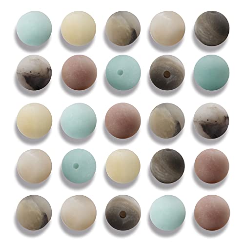 NITOPUPU 100Pcs 8mm Natural Frosted Amazonite Gemstone Beads Round Loose Stone Beads for Jewerly Making with Crystal Stretch Cord