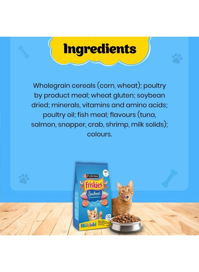 Friskies FRISKIES Seafood Sensations Cat Dry Food, Tuna Salmon Whitefish Crab & Shrimp Flavours, 2.5Kg, Packet, Adult  - Image 4