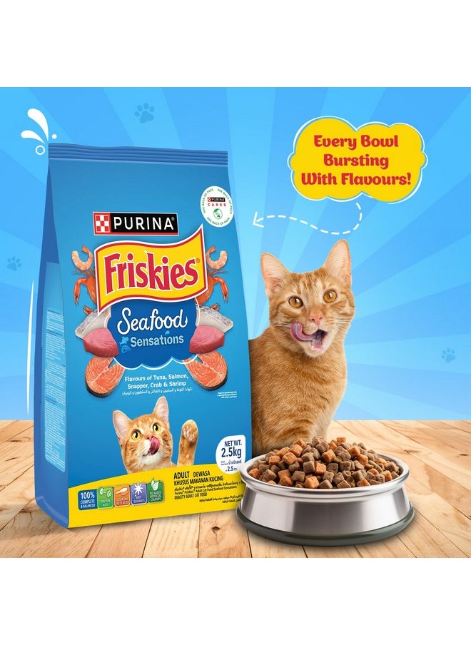 Friskies FRISKIES Seafood Sensations Cat Dry Food, Tuna Salmon Whitefish Crab & Shrimp Flavours, 2.5Kg, Packet, Adult  - Image 3