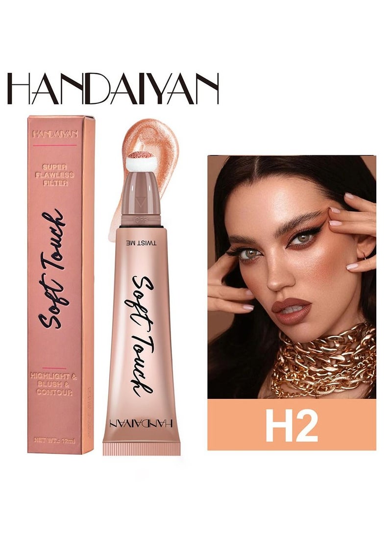 Handaiyan Mousse Liquid Blush For Cheeks Cream Face Blusher Stick with Sponge Palette Bronzer Highlighter Shape Contour Moisturizing And Breathable Matte Finish Long-wearing Waterproof For Women Makeup  - Image 2