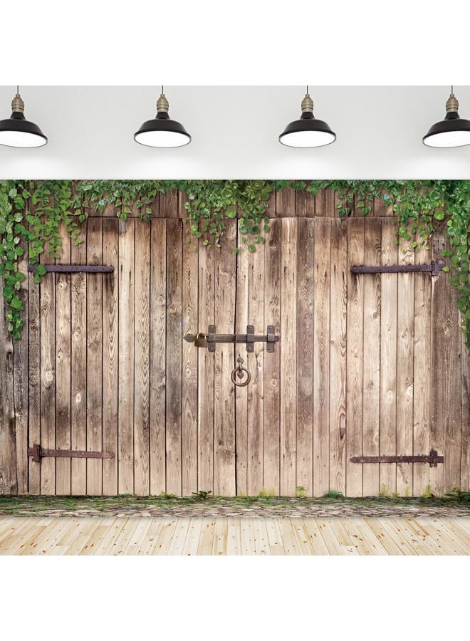 Riyidecor Western Rustic Barn Backdrop Farmhouse Door Wood Photography Backgrounds 10Wx8H Feet Retro Brown Family Reunion Plank Shabby Chic Photo Shoot Party Birthday Decor Props Photo Shoot Vinyl - Image 1