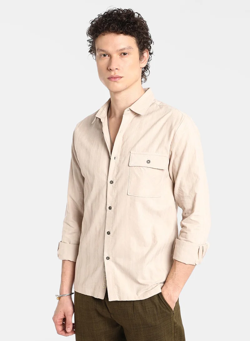 كامبوس سوترا Men's Peanut Brown Multitrack-Striped Shirt