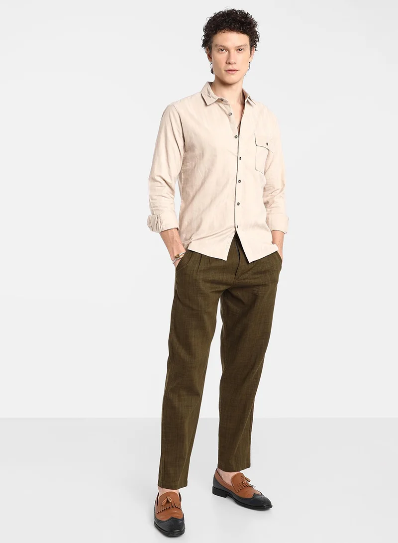 كامبوس سوترا Men's Peanut Brown Multitrack-Striped Shirt