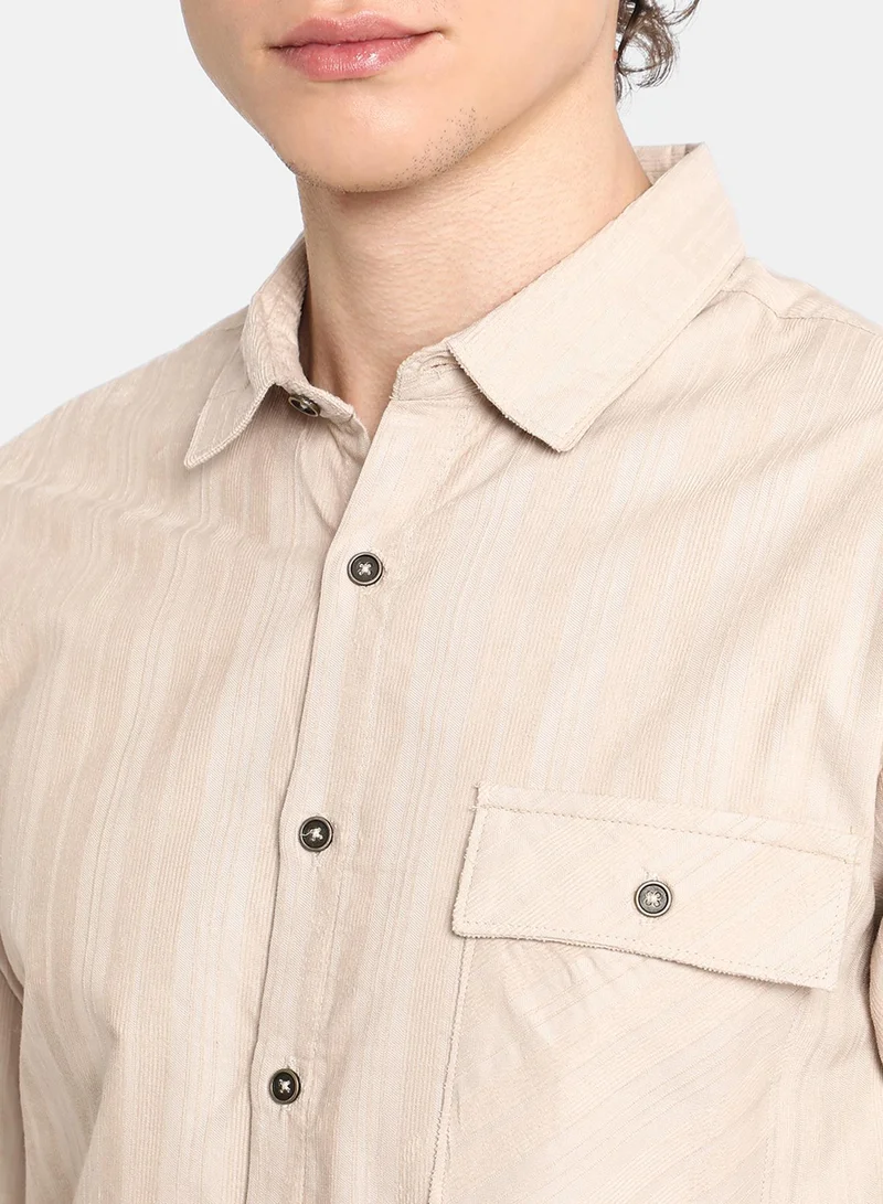 كامبوس سوترا Men's Peanut Brown Multitrack-Striped Shirt