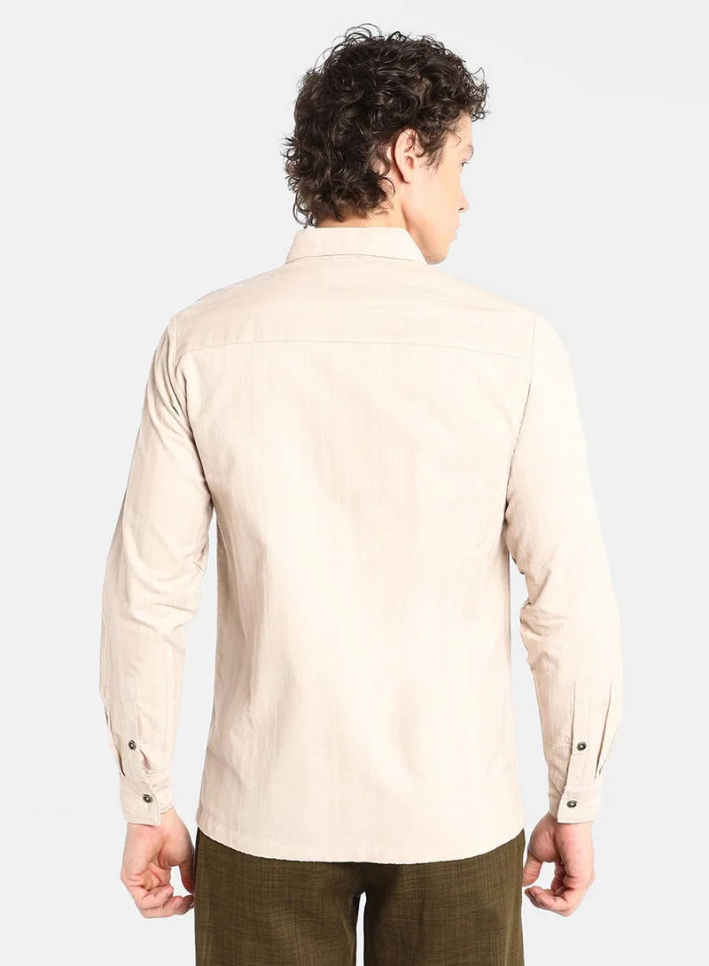 كامبوس سوترا Men's Peanut Brown Multitrack-Striped Shirt