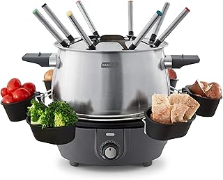 DASH Dash DFM250GBGY04 Deluxe Stainless Steel Fondue Maker with Temperature Control, Forks, Cups, and Rack, with Recipe - Image 1