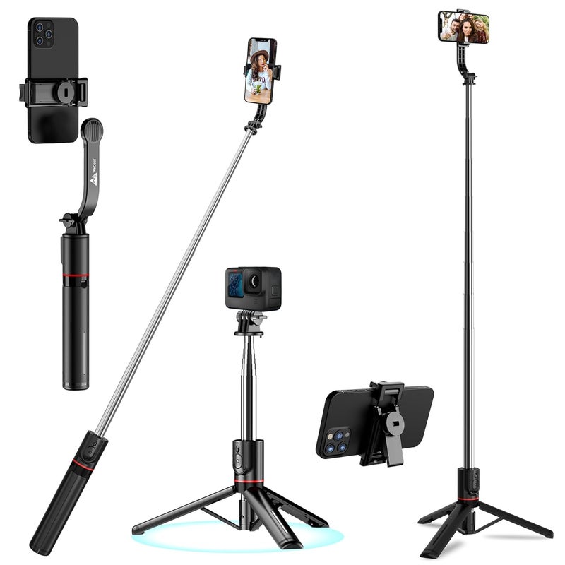 WeCool S6 Reinforced Bluetooth Selfie Stick with Tripod Stand, 45inc/ 130cm Long Selfie Stick with 6-Section Stable Base, Detachable Mobile Holder, Compatible with Mobile/GoPro for Video & Photoshoot - Image 1